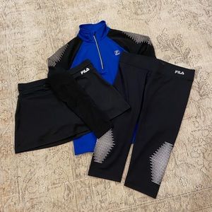 Women’s Fila Reflective Running Set (jacket, capri’s, skirt all Size M)